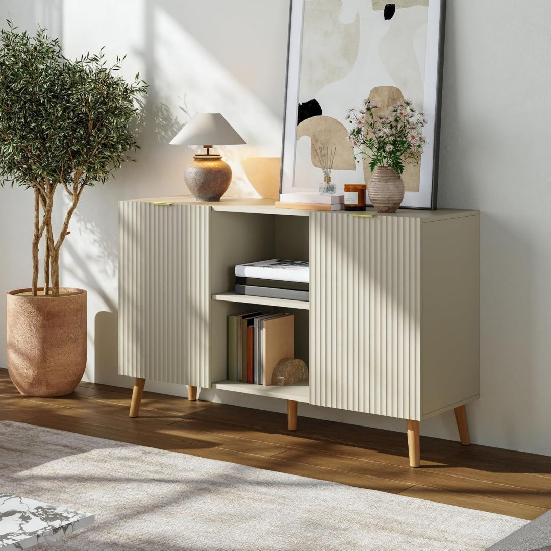 Credenza da soggiorno con vano contenitore in MDF naturale