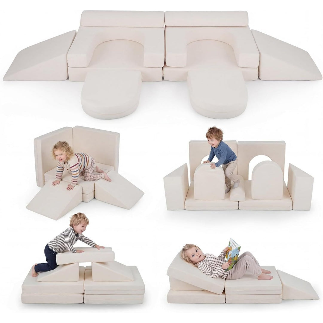 Seduta imbottita modulare rivestimento in tessuto beige
