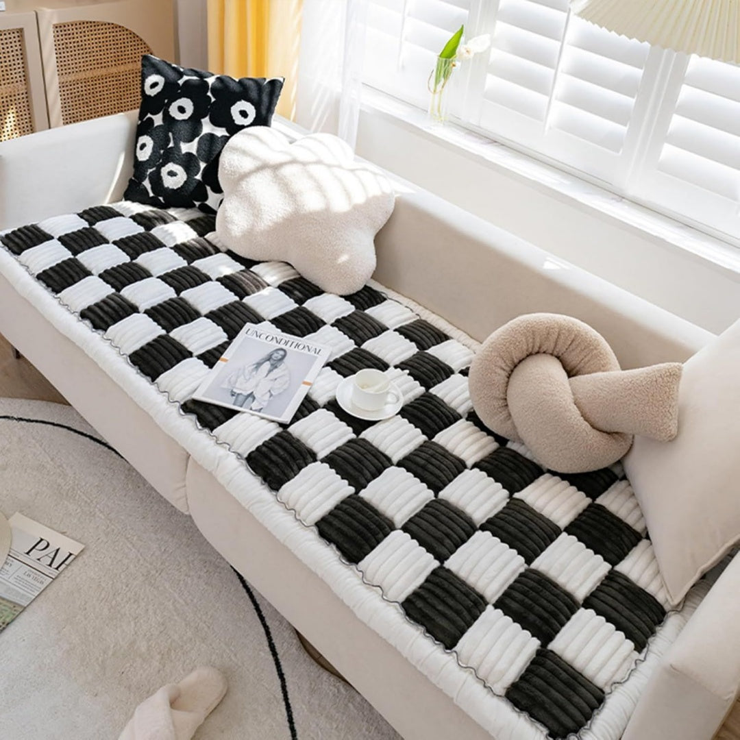 Divano confortevole Crema Colorato Plaid Copridivano Tappetino nero