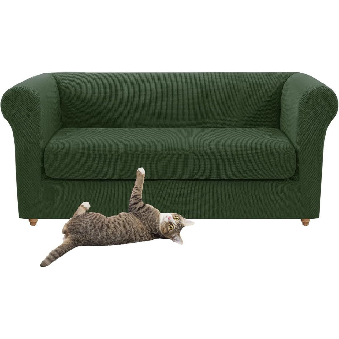 Seduta imbottita verde con braccioli stile vintage