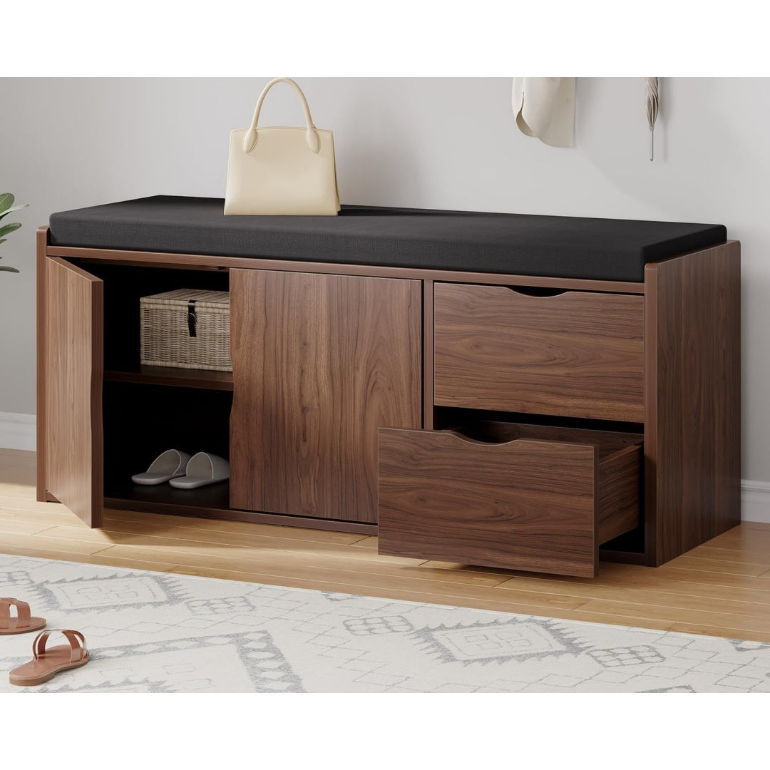 Arredo per soggiorno con vano contenitore stile industriale noce