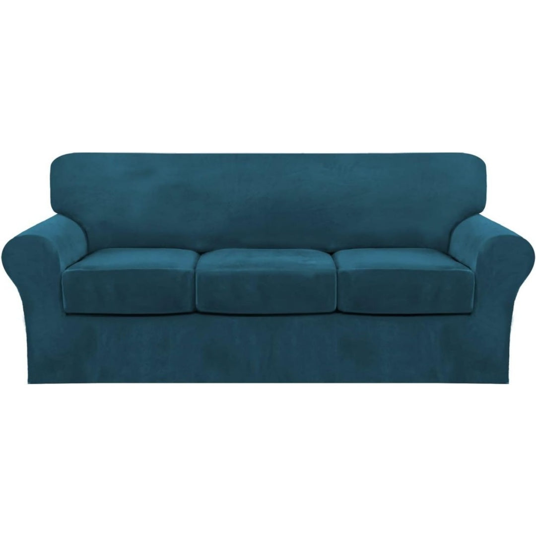 Divano confortevole blu con braccioli rivestimento in tessuto